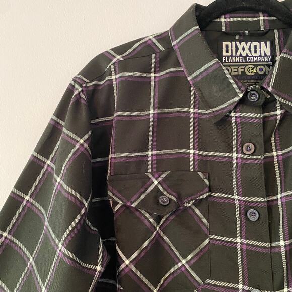Dixxon Flannel Company Defcon Powersports Men 2X Black Purple Button Down Shirt - Picture 3 of 10
